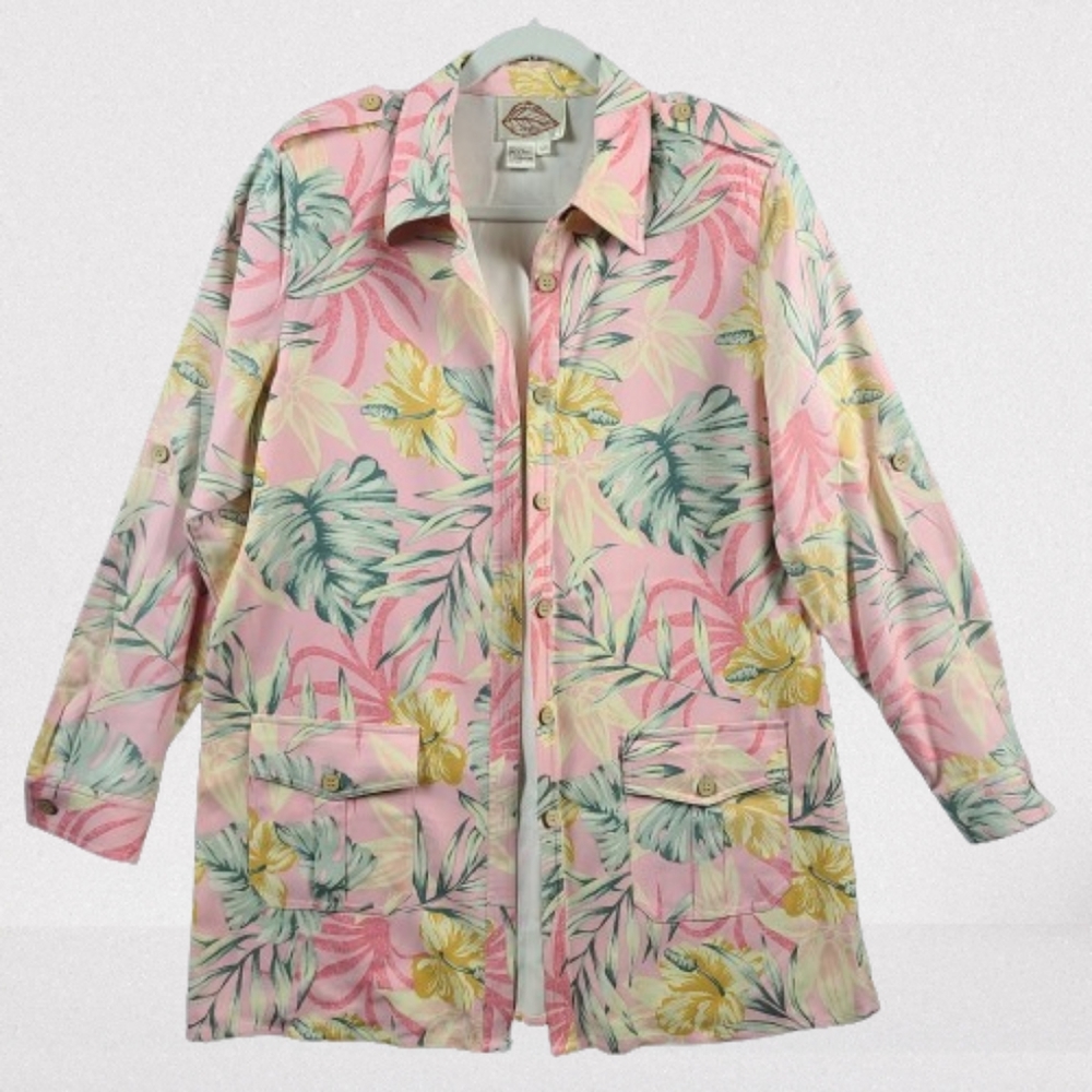 Vintage Natural Elements Wmn's Size 12 100% Silk Hawaiian Print Shacket *No Belt